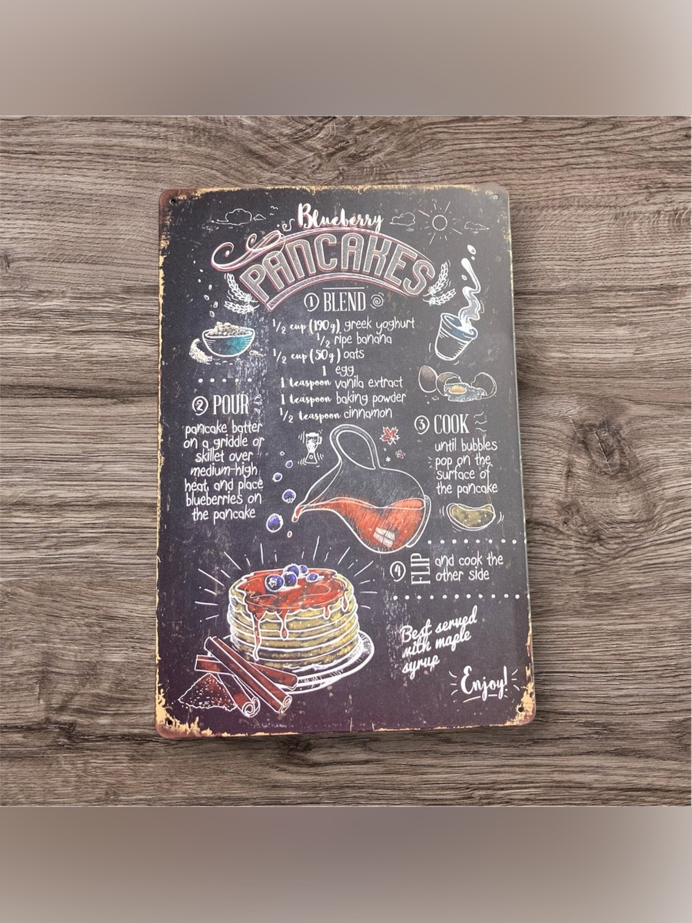 NEW Blueberry Pancakes Chalkboard Art Metal Tin Sign Recipe She Shed Kitchen